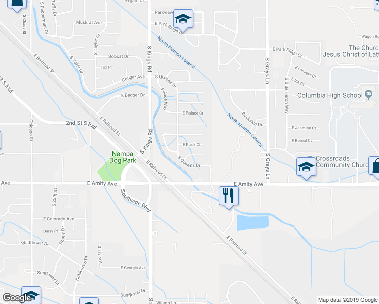 map of restaurants, bars, coffee shops, grocery stores, and more near 3316 Coachman Court in Nampa