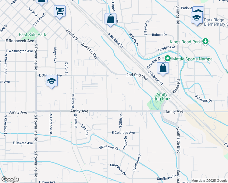 map of restaurants, bars, coffee shops, grocery stores, and more near 2320 East Dewey Avenue in Nampa