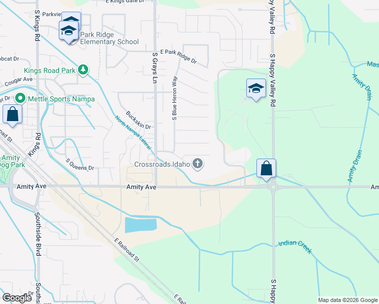 map of restaurants, bars, coffee shops, grocery stores, and more near 4109 East Hayseed Court in Nampa