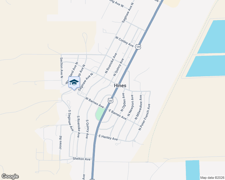 map of restaurants, bars, coffee shops, grocery stores, and more near 112 U.S. 395 in Hines