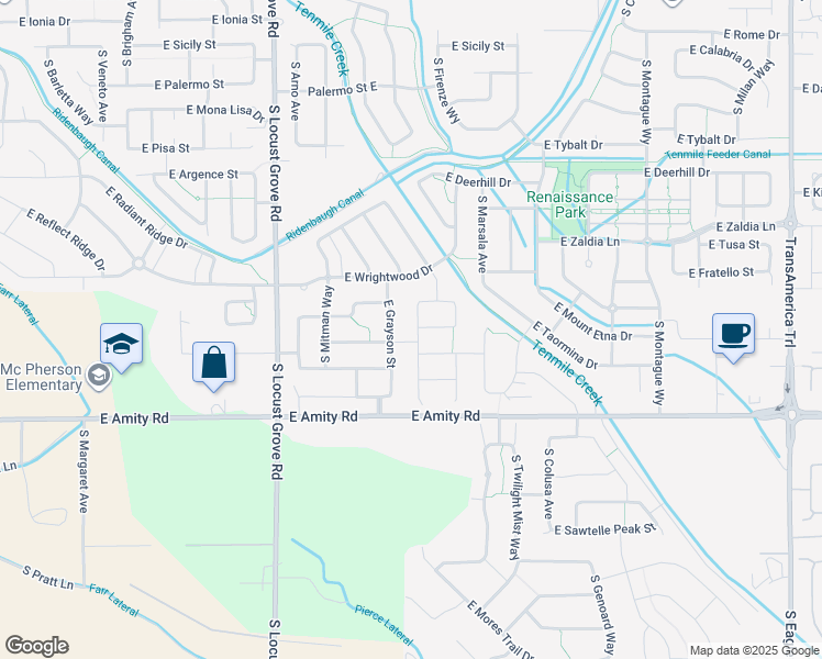 map of restaurants, bars, coffee shops, grocery stores, and more near 2180 East Amity Road in Meridian