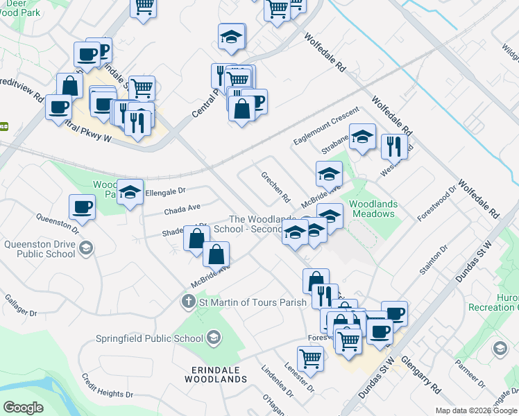 map of restaurants, bars, coffee shops, grocery stores, and more near in Mississauga