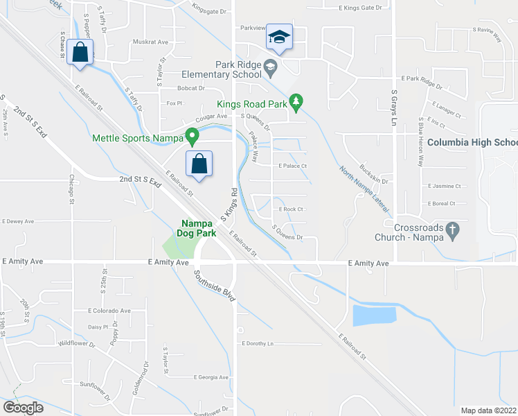 map of restaurants, bars, coffee shops, grocery stores, and more near 536 Knights Circle in Nampa