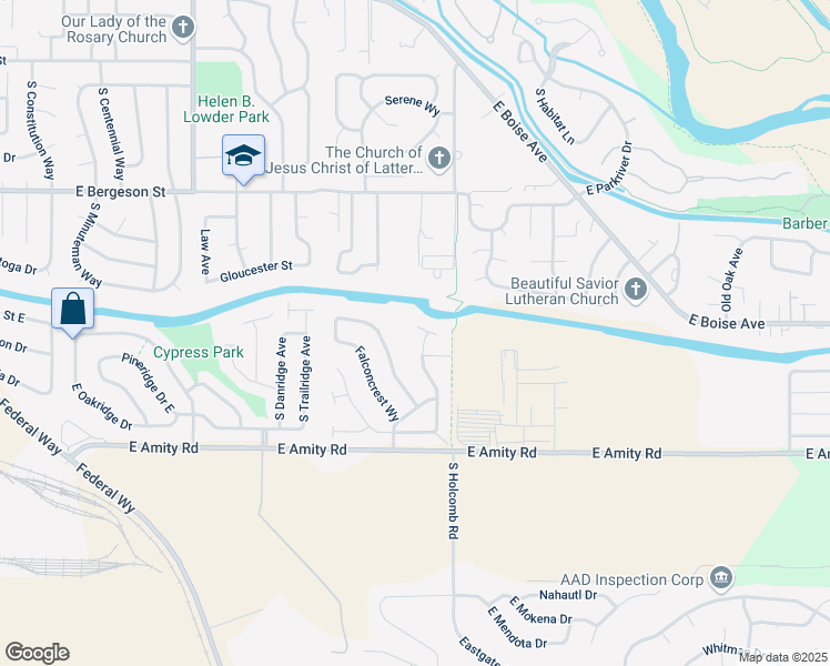 map of restaurants, bars, coffee shops, grocery stores, and more near 4207 South Redhawk Place in Boise