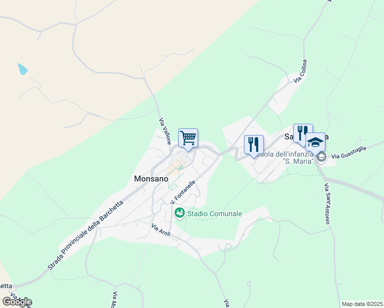 map of restaurants, bars, coffee shops, grocery stores, and more near 25 Via Cesare Battisti in Monsano