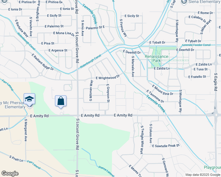 map of restaurants, bars, coffee shops, grocery stores, and more near 4486 South Glenmere Way in Meridian