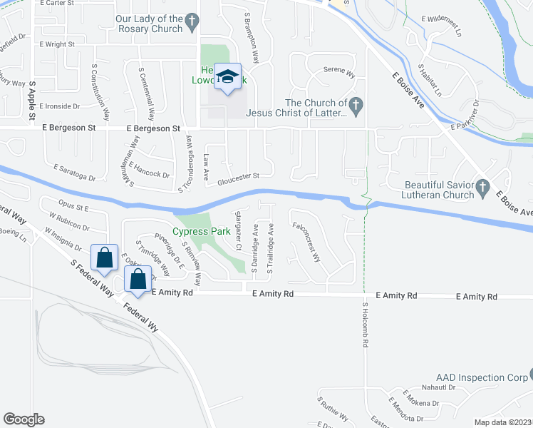 map of restaurants, bars, coffee shops, grocery stores, and more near 4203 South Danridge Avenue in Boise