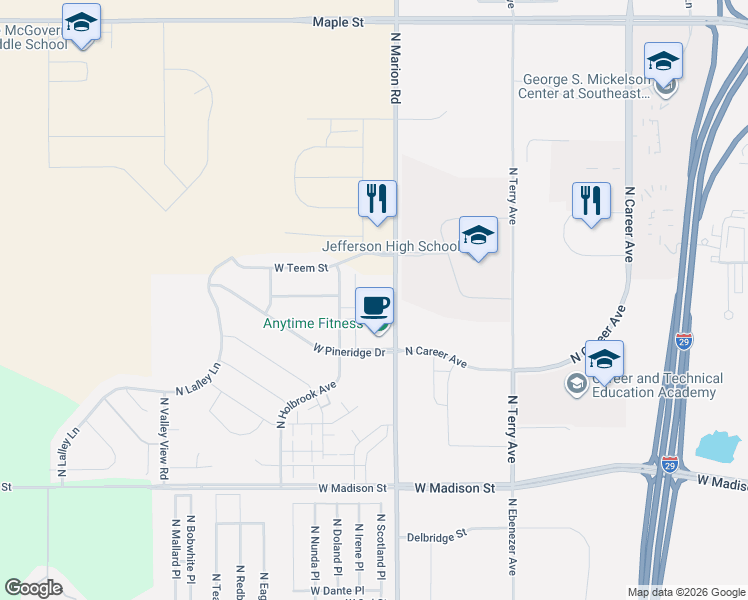 map of restaurants, bars, coffee shops, grocery stores, and more near 5300-5398 Boxwood Pl in Sioux Falls
