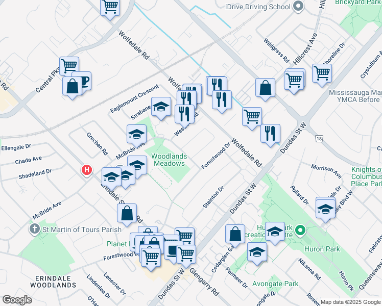 map of restaurants, bars, coffee shops, grocery stores, and more near 890 Consort Crescent in Mississauga