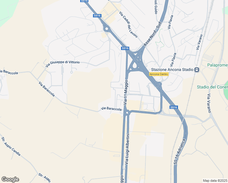 map of restaurants, bars, coffee shops, grocery stores, and more near 26 Via 1º Maggio in Ancona
