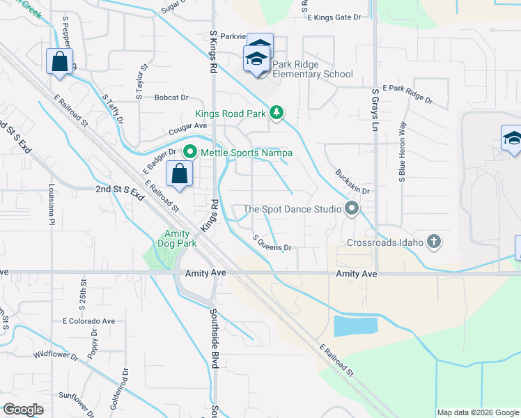 map of restaurants, bars, coffee shops, grocery stores, and more near 3302 East Princess Amy Court in Nampa