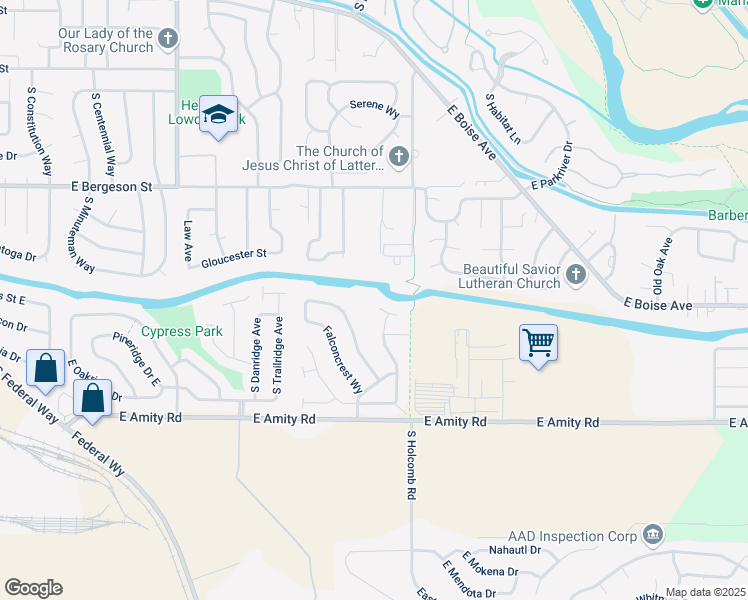 map of restaurants, bars, coffee shops, grocery stores, and more near 4207 South Redhawk Place in Boise