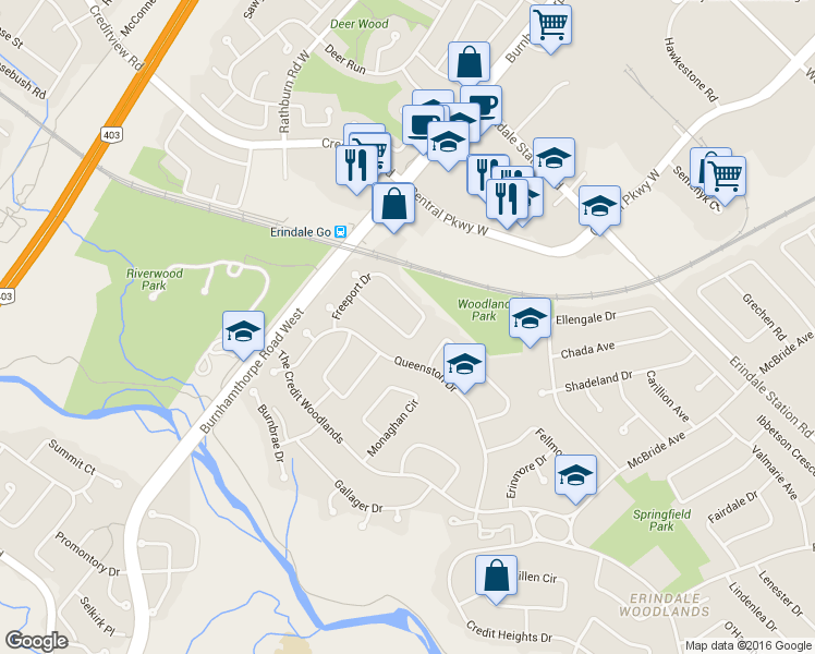 map of restaurants, bars, coffee shops, grocery stores, and more near in Mississauga