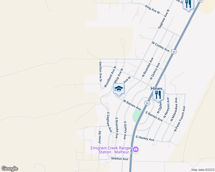 map of restaurants, bars, coffee shops, grocery stores, and more near 104 Hilltop Avenue North in Hines