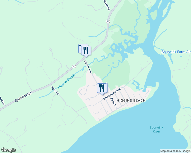 map of restaurants, bars, coffee shops, grocery stores, and more near 59 Ocean Avenue in Scarborough