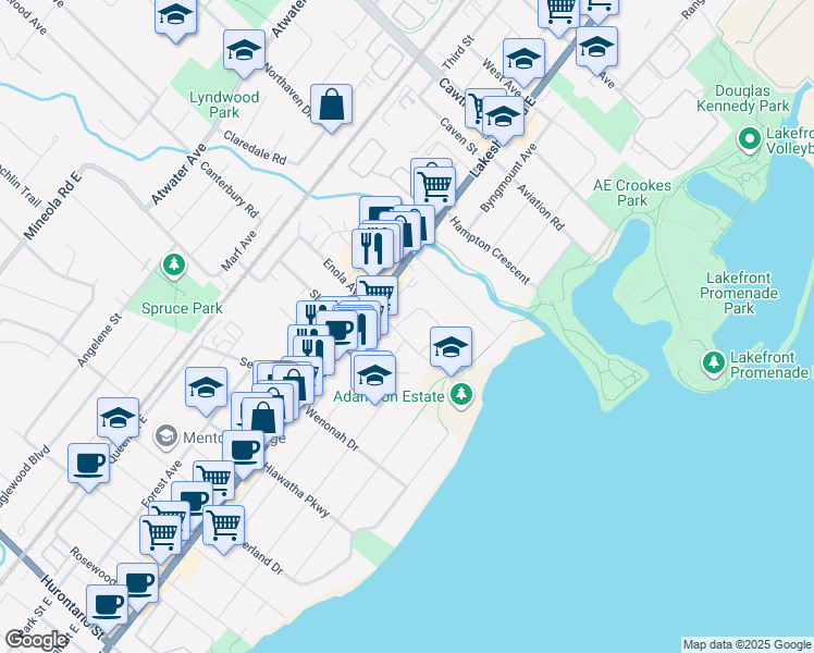 map of restaurants, bars, coffee shops, grocery stores, and more near 972 The Greenway in Mississauga