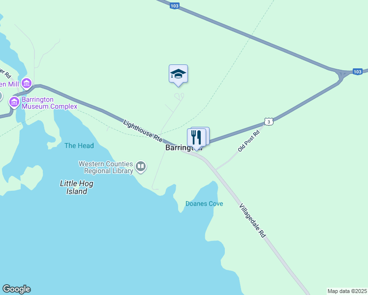map of restaurants, bars, coffee shops, grocery stores, and more near Highway 3 in Region of Queens Municipality