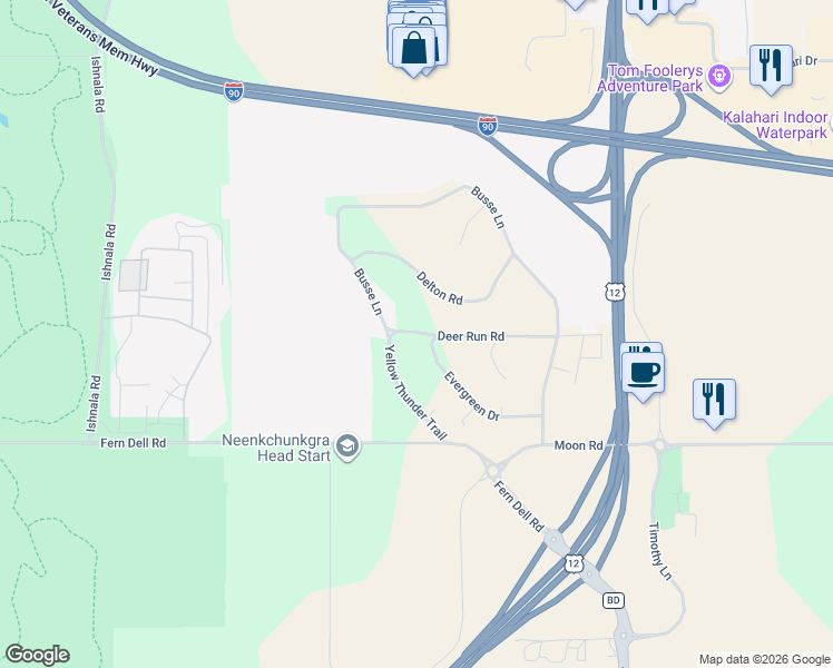map of restaurants, bars, coffee shops, grocery stores, and more near E10752 Deer Run Road in Baraboo