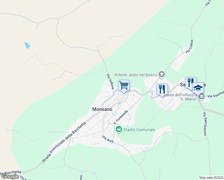 map of restaurants, bars, coffee shops, grocery stores, and more near 1 Via Vallone in Monsano