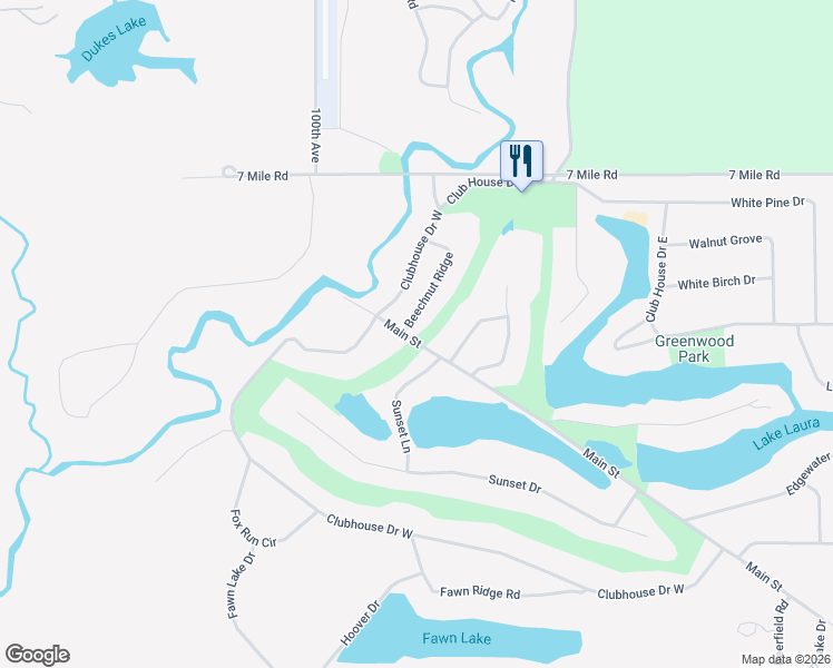 map of restaurants, bars, coffee shops, grocery stores, and more near 9406 Main Street in Canadian Lakes