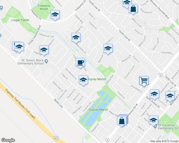 map of restaurants, bars, coffee shops, grocery stores, and more near 3790 Forest Bluff Crescent in Mississauga