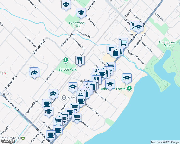 map of restaurants, bars, coffee shops, grocery stores, and more near 1060 Roosevelt Road in Mississauga