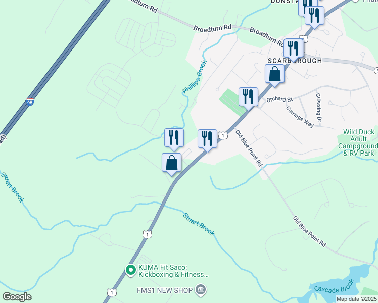 map of restaurants, bars, coffee shops, grocery stores, and more near 703 U.S. 1 in Scarborough