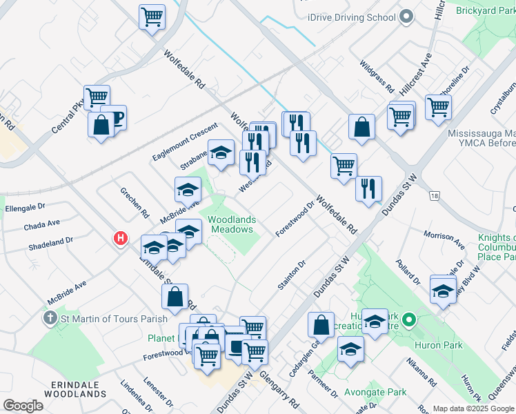 map of restaurants, bars, coffee shops, grocery stores, and more near 890 Consort Crescent in Mississauga