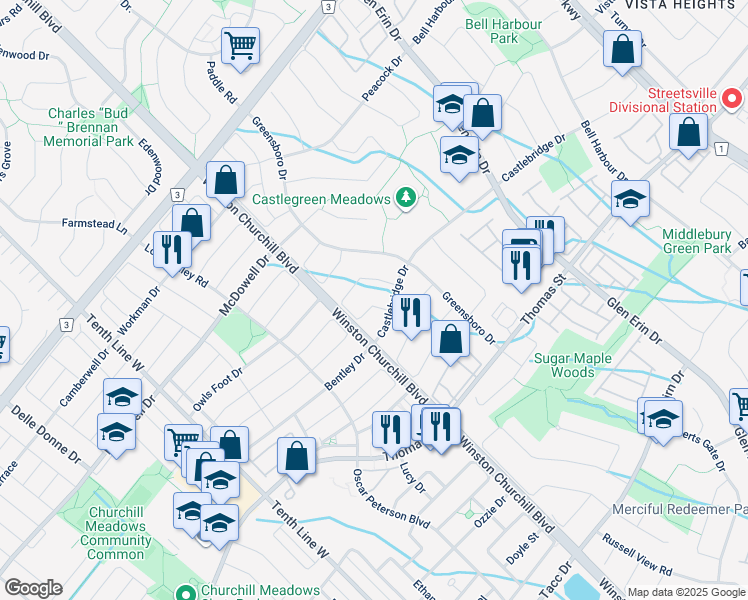 map of restaurants, bars, coffee shops, grocery stores, and more near 2874 Gardenview Crescent in Mississauga