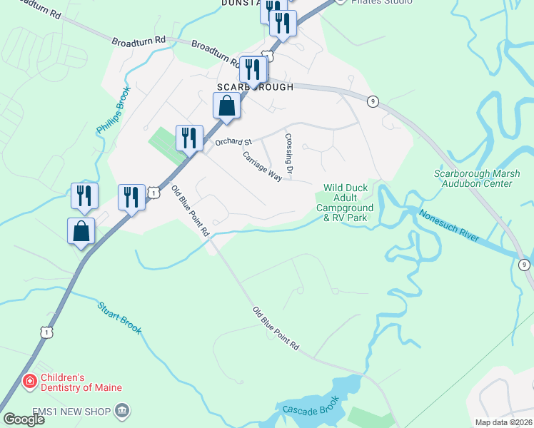 map of restaurants, bars, coffee shops, grocery stores, and more near 10 Ryefield Drive in Scarborough
