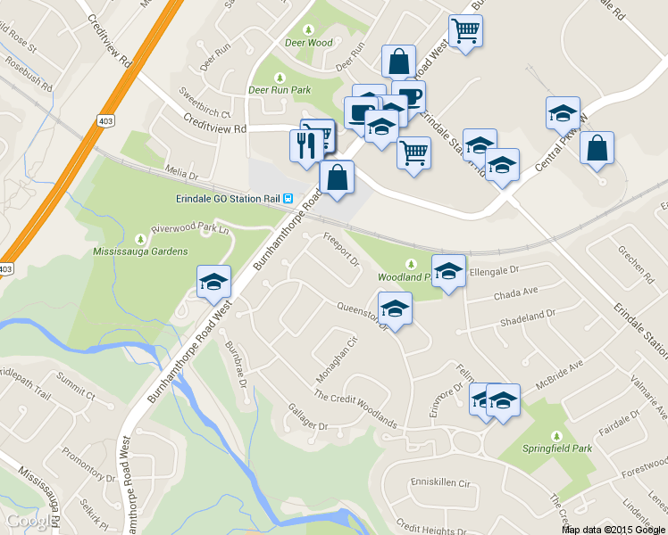 map of restaurants, bars, coffee shops, grocery stores, and more near in Mississauga