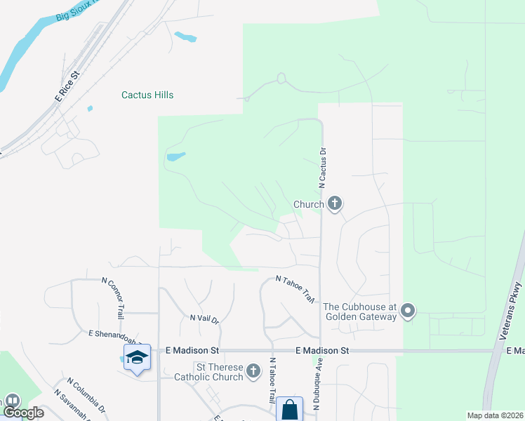 map of restaurants, bars, coffee shops, grocery stores, and more near N Knoll Pl in Sioux Falls