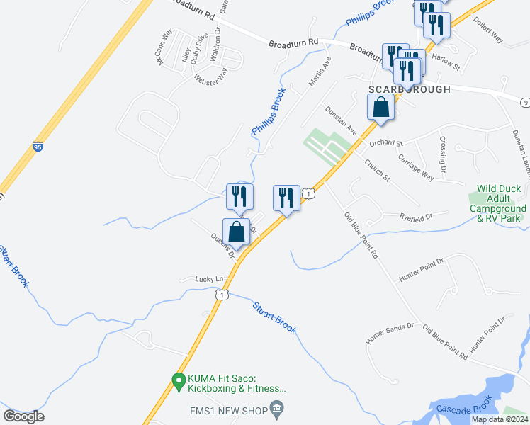 map of restaurants, bars, coffee shops, grocery stores, and more near 7 Sherman Circle in Scarborough