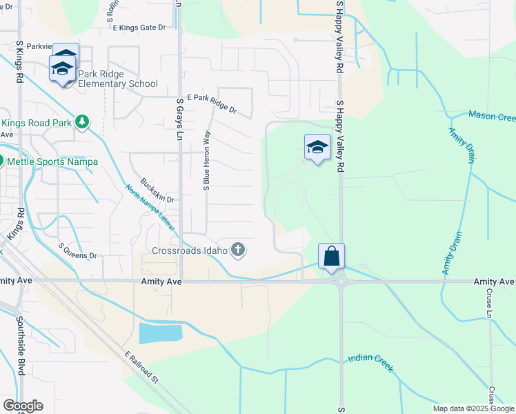 map of restaurants, bars, coffee shops, grocery stores, and more near 4215 East Jasmine Court in Nampa