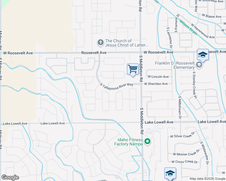 map of restaurants, bars, coffee shops, grocery stores, and more near 403 South Middleton Road in Nampa