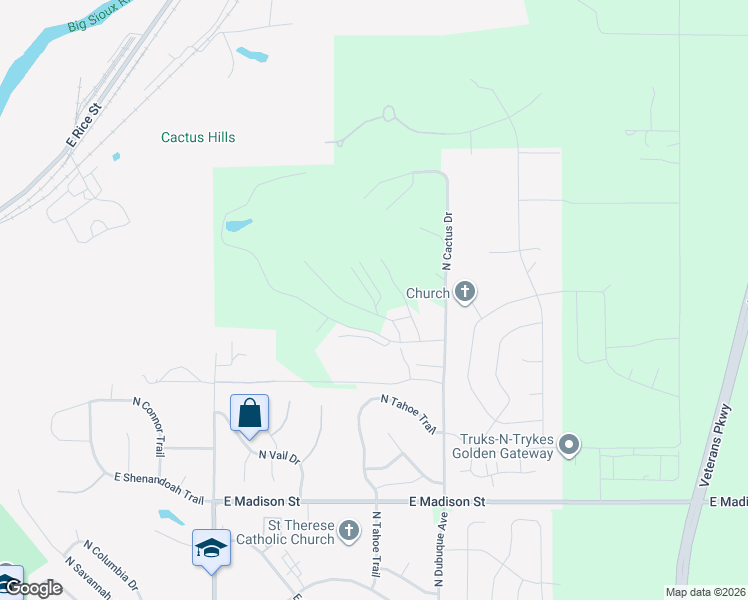 map of restaurants, bars, coffee shops, grocery stores, and more near North Knoll Place in Sioux Falls