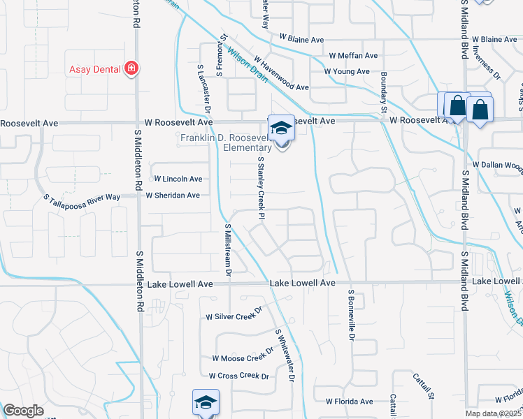 map of restaurants, bars, coffee shops, grocery stores, and more near South Stanley Creek Place in Nampa