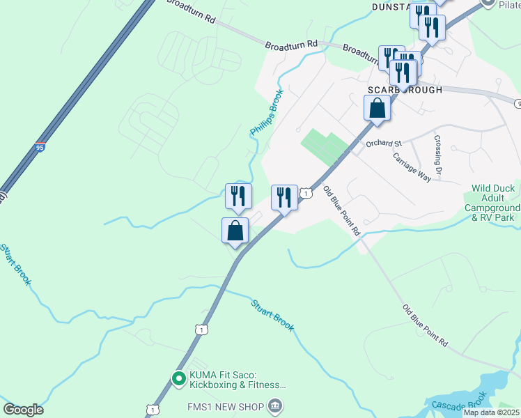 map of restaurants, bars, coffee shops, grocery stores, and more near 703 U.S. 1 in Scarborough