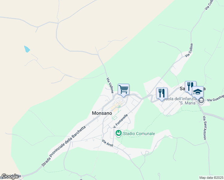 map of restaurants, bars, coffee shops, grocery stores, and more near 1 Via Vallone in Monsano