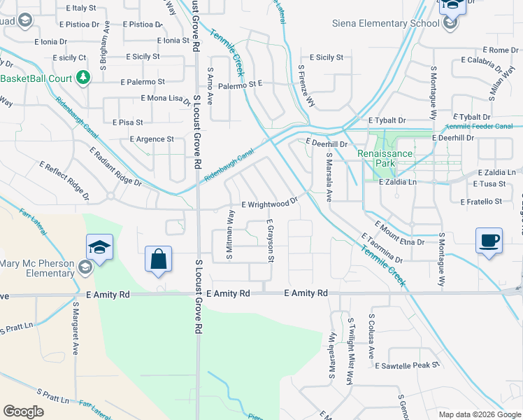 map of restaurants, bars, coffee shops, grocery stores, and more near 4420 South Glenmere Way in Meridian