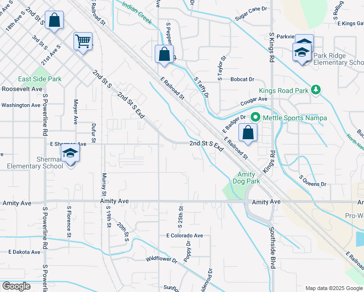 map of restaurants, bars, coffee shops, grocery stores, and more near 2647 2nd Street South in Nampa