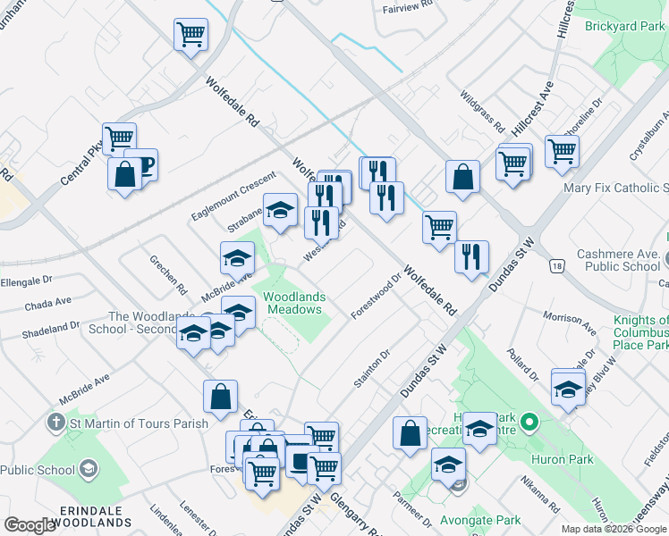 map of restaurants, bars, coffee shops, grocery stores, and more near 877 Consort Crescent in Mississauga