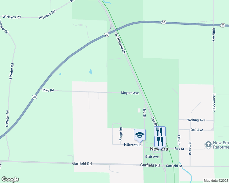 map of restaurants, bars, coffee shops, grocery stores, and more near 2963 Meyers Avenue in New Era