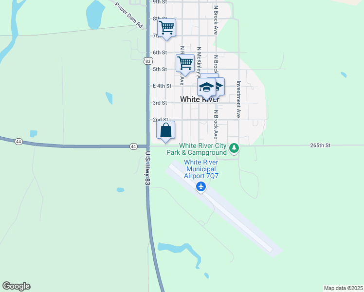 map of restaurants, bars, coffee shops, grocery stores, and more near 501 2nd Street in White River