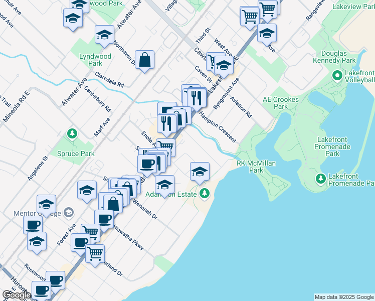 map of restaurants, bars, coffee shops, grocery stores, and more near 941 The Greenway in Mississauga