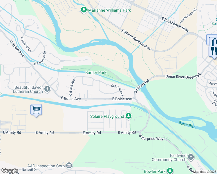 map of restaurants, bars, coffee shops, grocery stores, and more near 4008 South Suntree Way in Boise