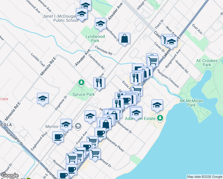 map of restaurants, bars, coffee shops, grocery stores, and more near 1098 Shaw Drive in Mississauga
