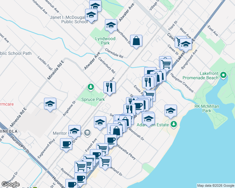 map of restaurants, bars, coffee shops, grocery stores, and more near 1098 Shaw Drive in Mississauga