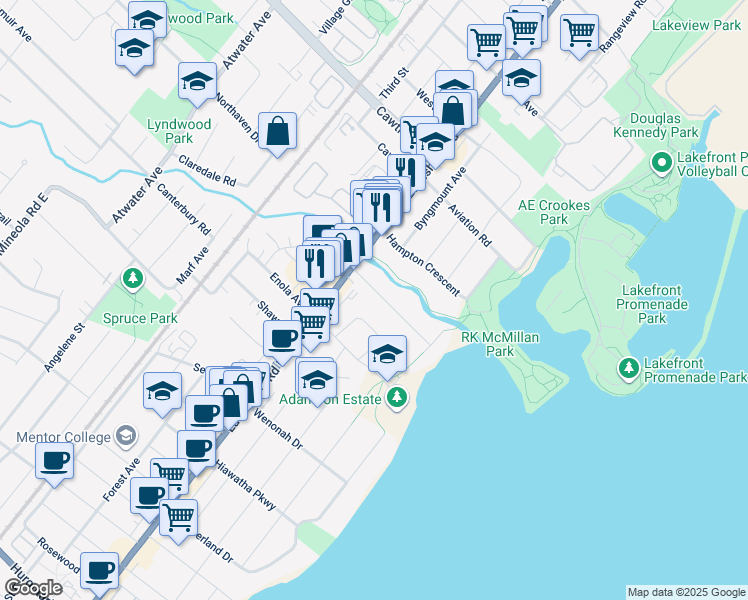 map of restaurants, bars, coffee shops, grocery stores, and more near 944 Beechwood Avenue in Mississauga