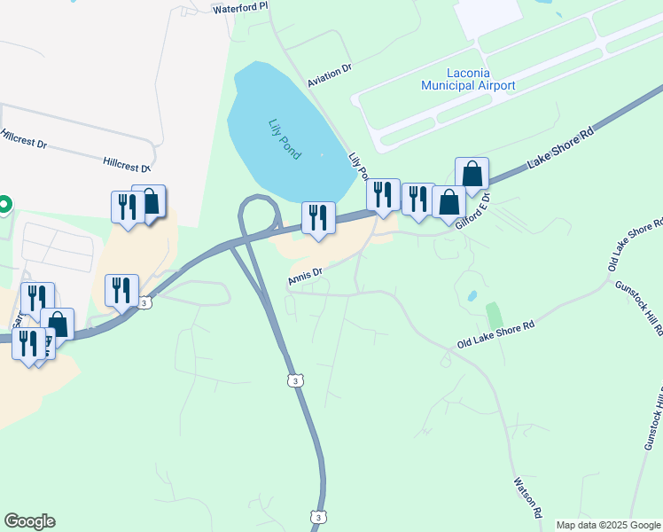map of restaurants, bars, coffee shops, grocery stores, and more near 9 Old Lake Shore Road in Gilford